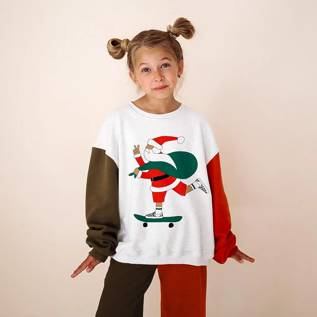 *** IMPERFERCT*** SKATEBOARD SANTA | COLOR BLOCK | oversized drop shoulder pullover | KIDS