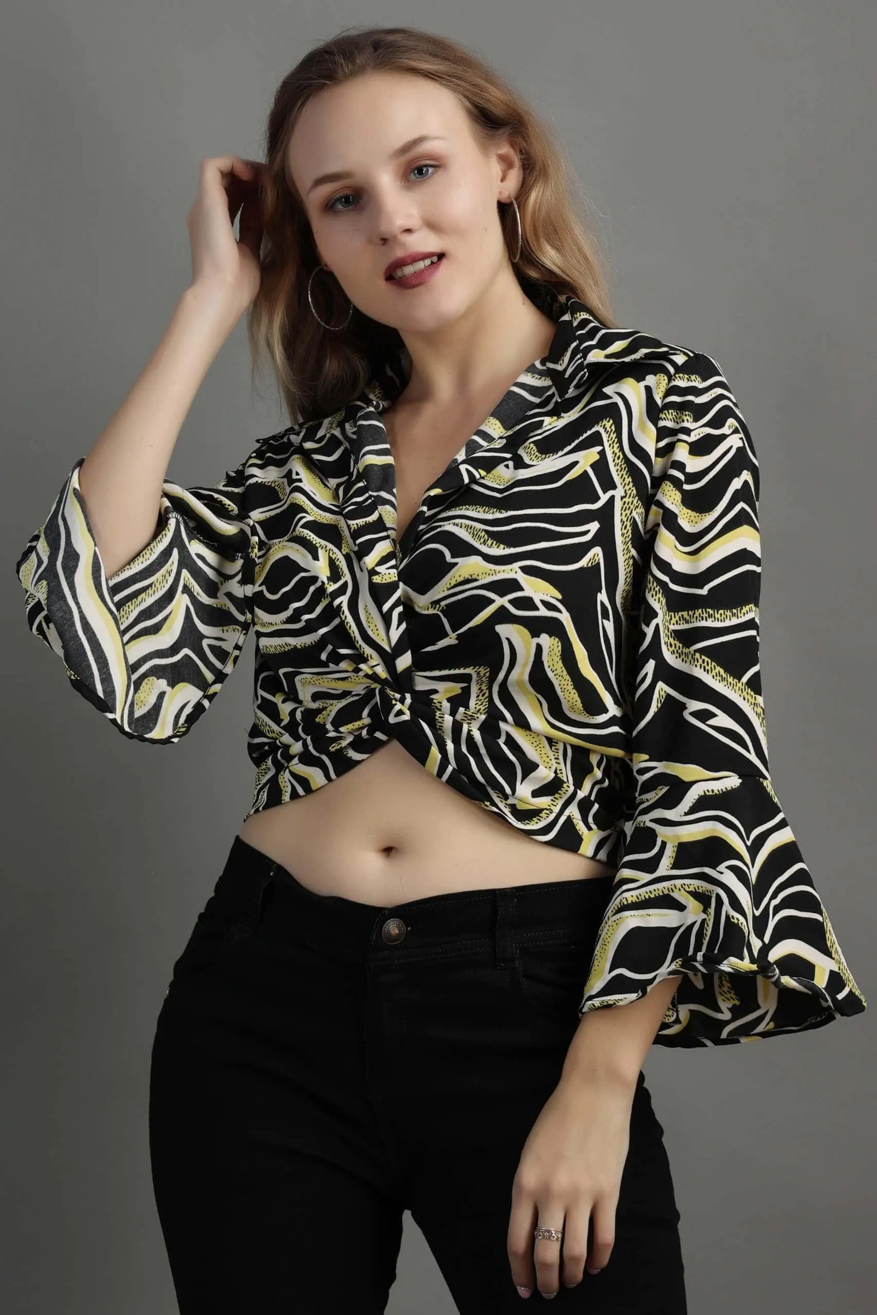 Abstract Printed Front Knot Top