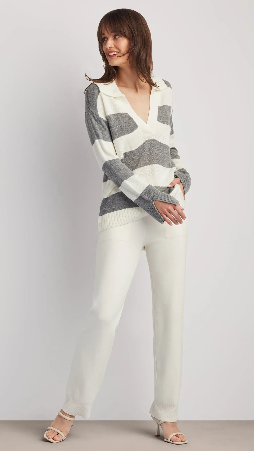 ADDISON OPEN-NECK POLO SWEATER