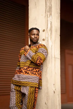 African Shirt In Earthy Tones Mud Cloth