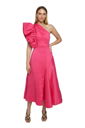 Aje Bonjour Asymmetric Dress in Fuschia Pink