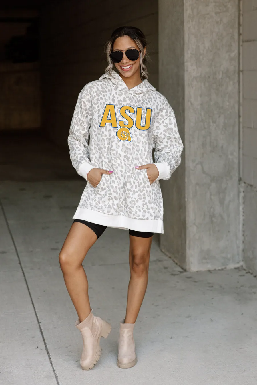 ALBANY STATE GOLDEN RAMS FIERCE FAN SIDE SPLIT LEOPARD HOODIE