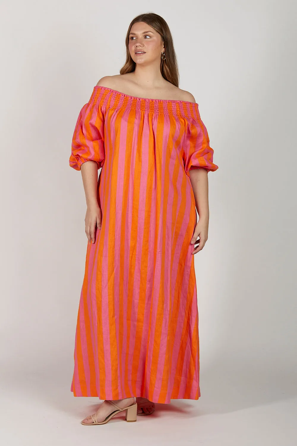 Alisa Linen Off The Shoulder Dress in Afterglow