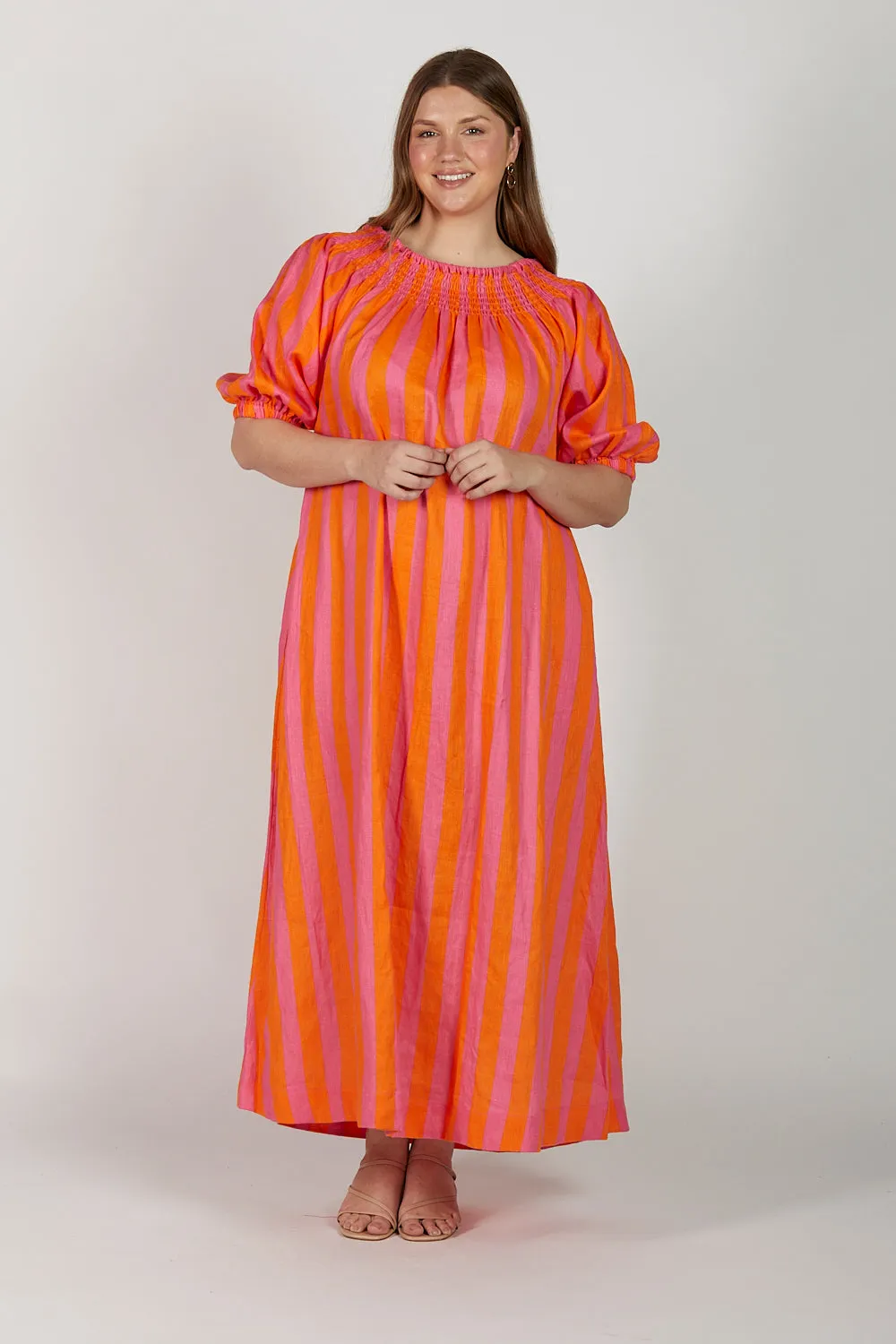 Alisa Linen Off The Shoulder Dress in Afterglow