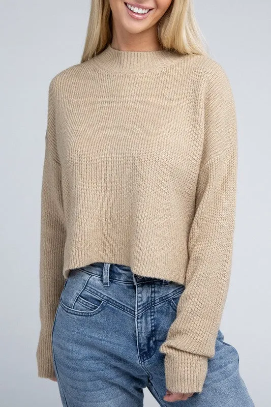 AMBIANCE APPAREL Mock Neck Cropped Pullover Knit Sweater