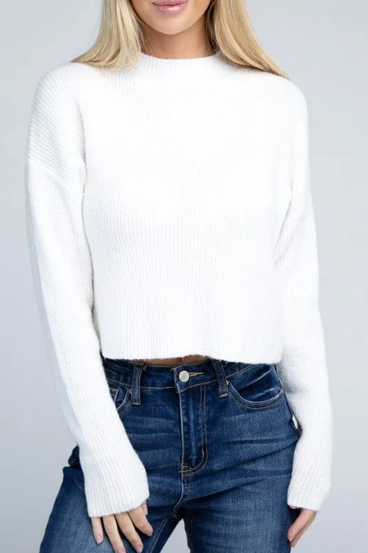 AMBIANCE APPAREL Mock Neck Cropped Pullover Knit Sweater