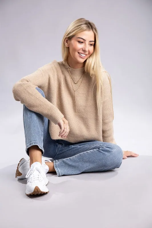 AMBIANCE APPAREL Mock Neck Cropped Pullover Knit Sweater