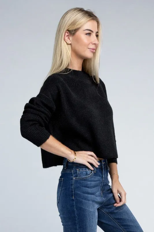 AMBIANCE APPAREL Mock Neck Cropped Pullover Knit Sweater