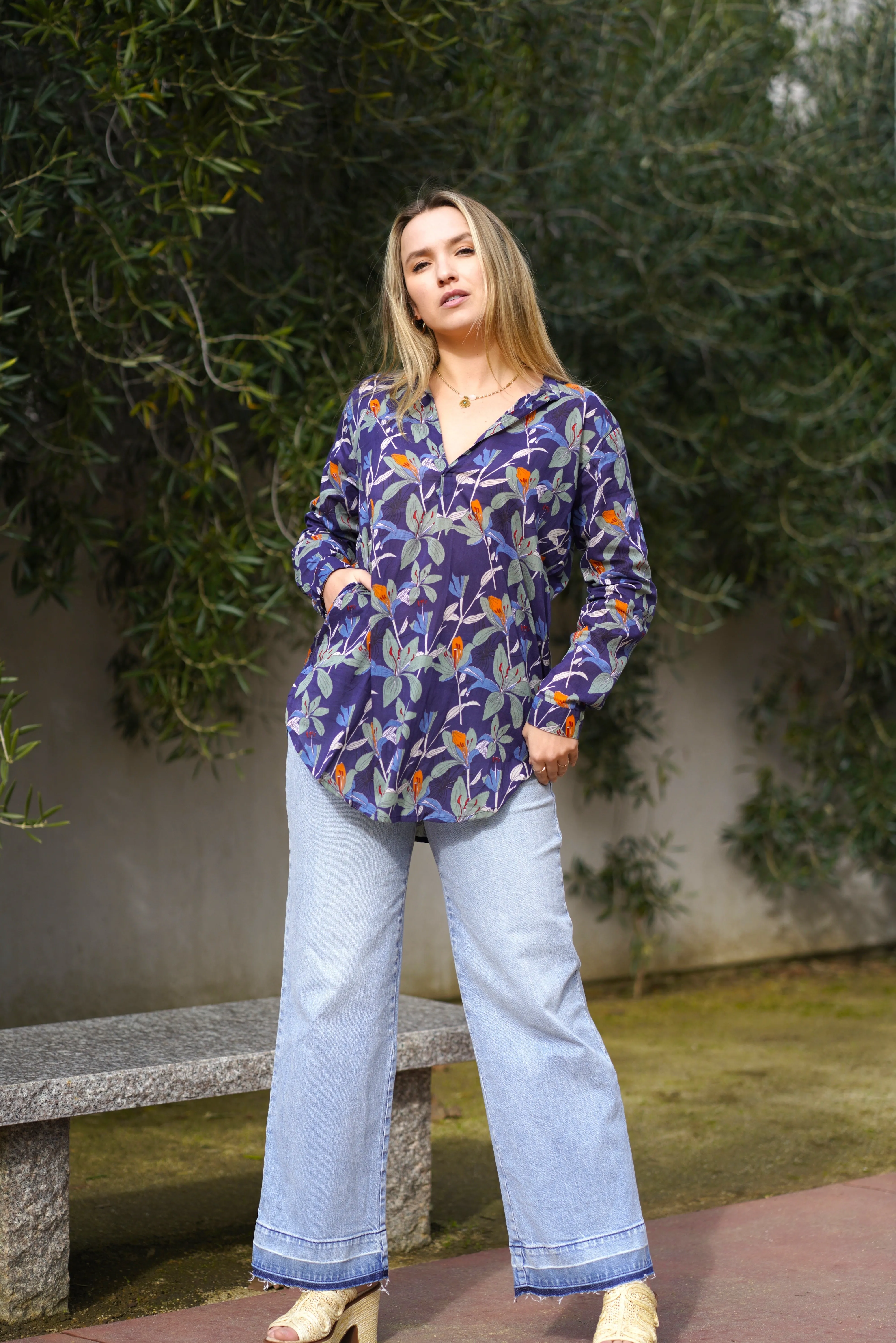 Anoushka Printed Top Navy Floral