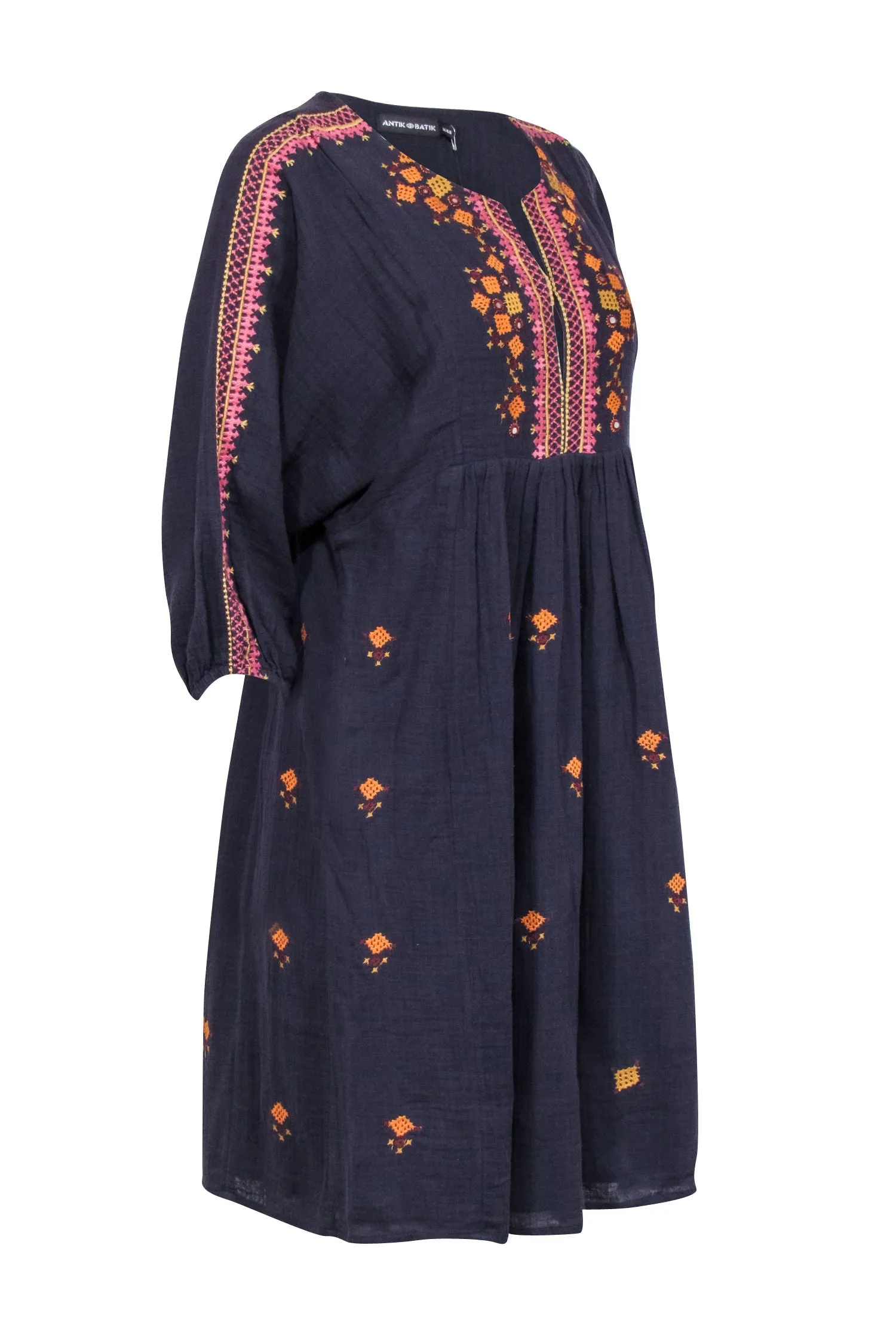 Antik Batik - Navy Crop Sleeve "Sharlen" Dress w/ Embroidered Detail Sz M