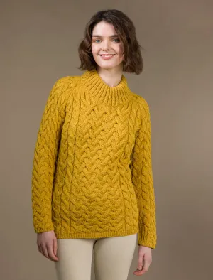 Aran Cable Crew Neck Sweater - Sunflower