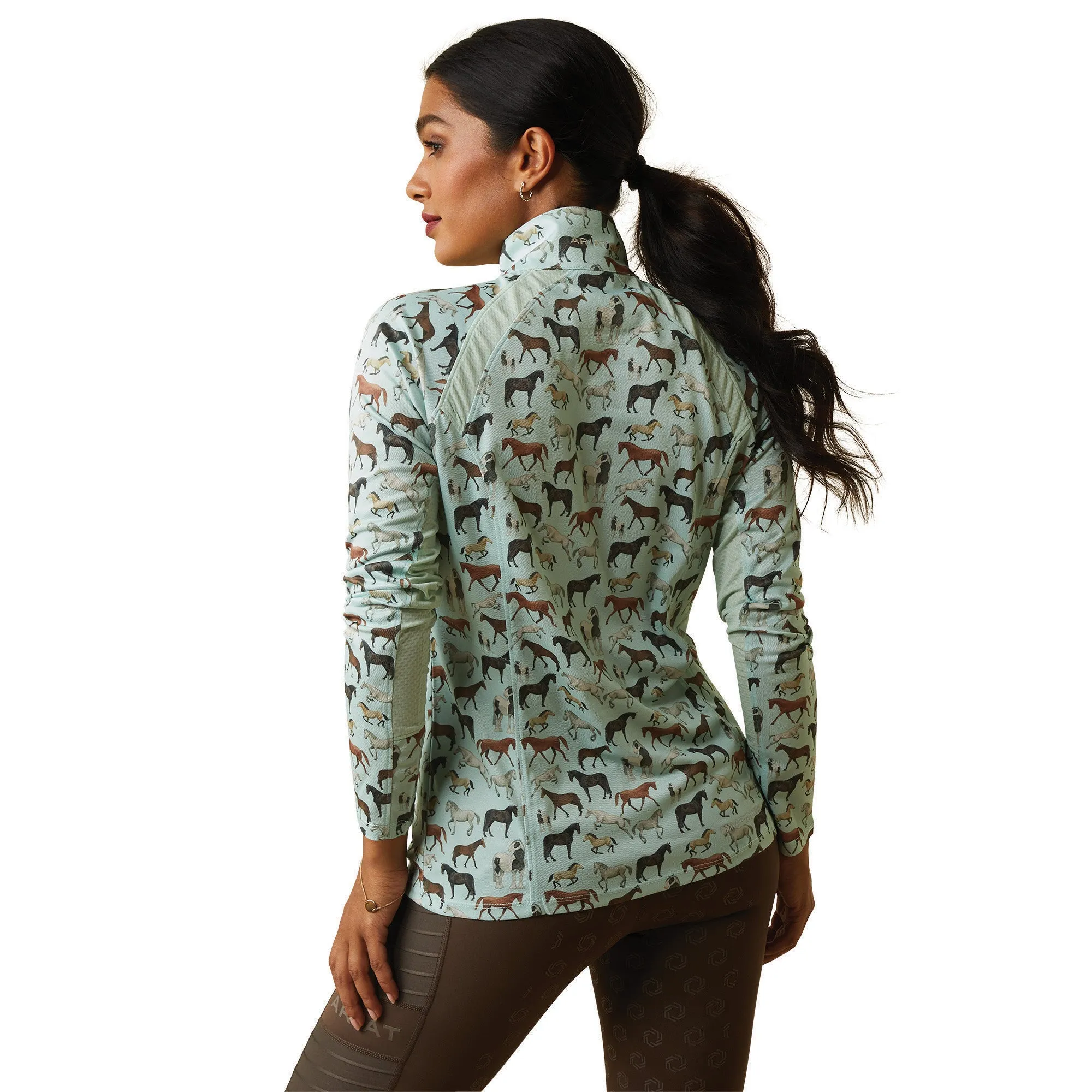 Ariat Ladies Sunstopper 2.0 Aqua Green Herd Printed Baselayer 10043593