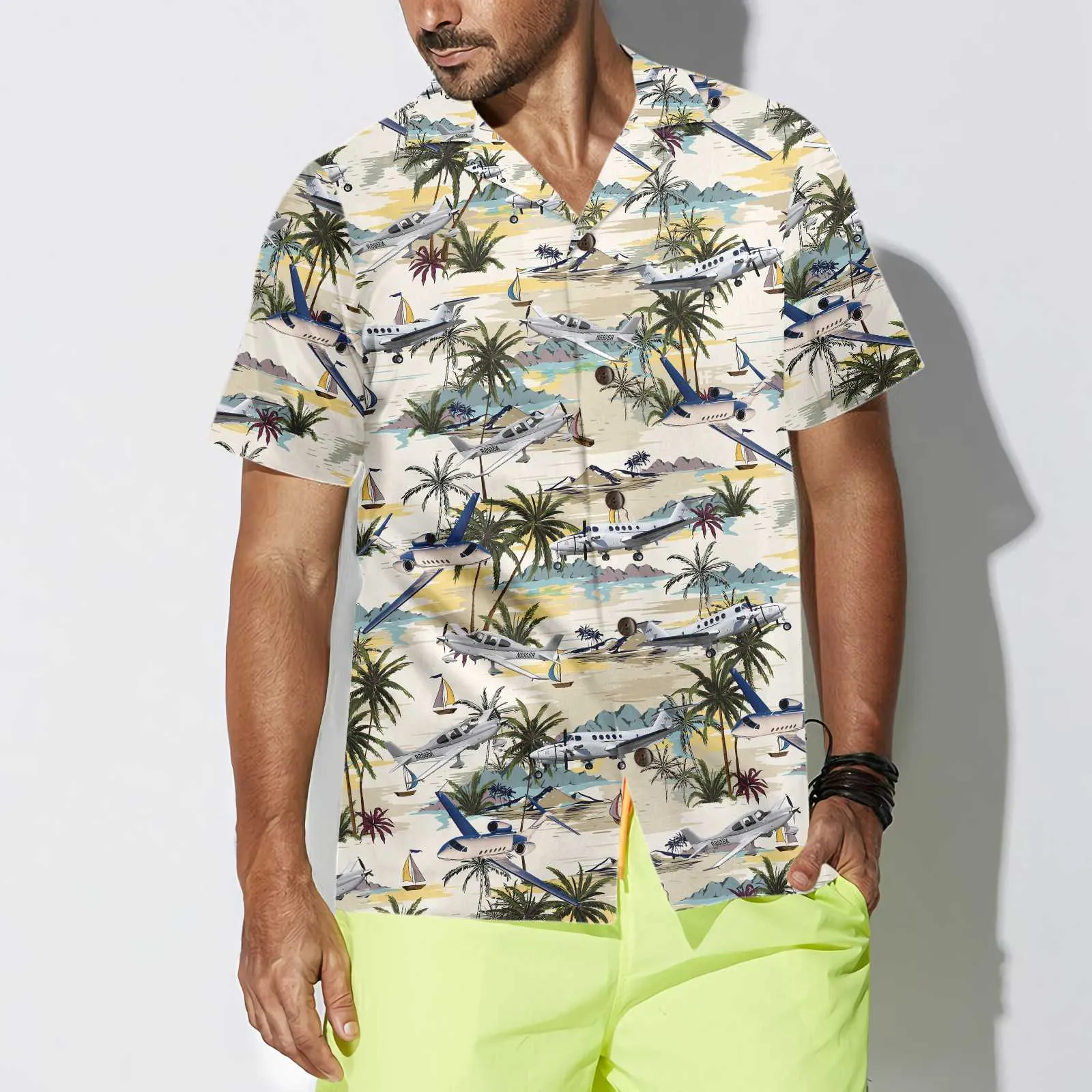 Army Aviation Aircraft Tropical Pattern Hawaiian Shirt, Tropical Aviation Shirt For Men