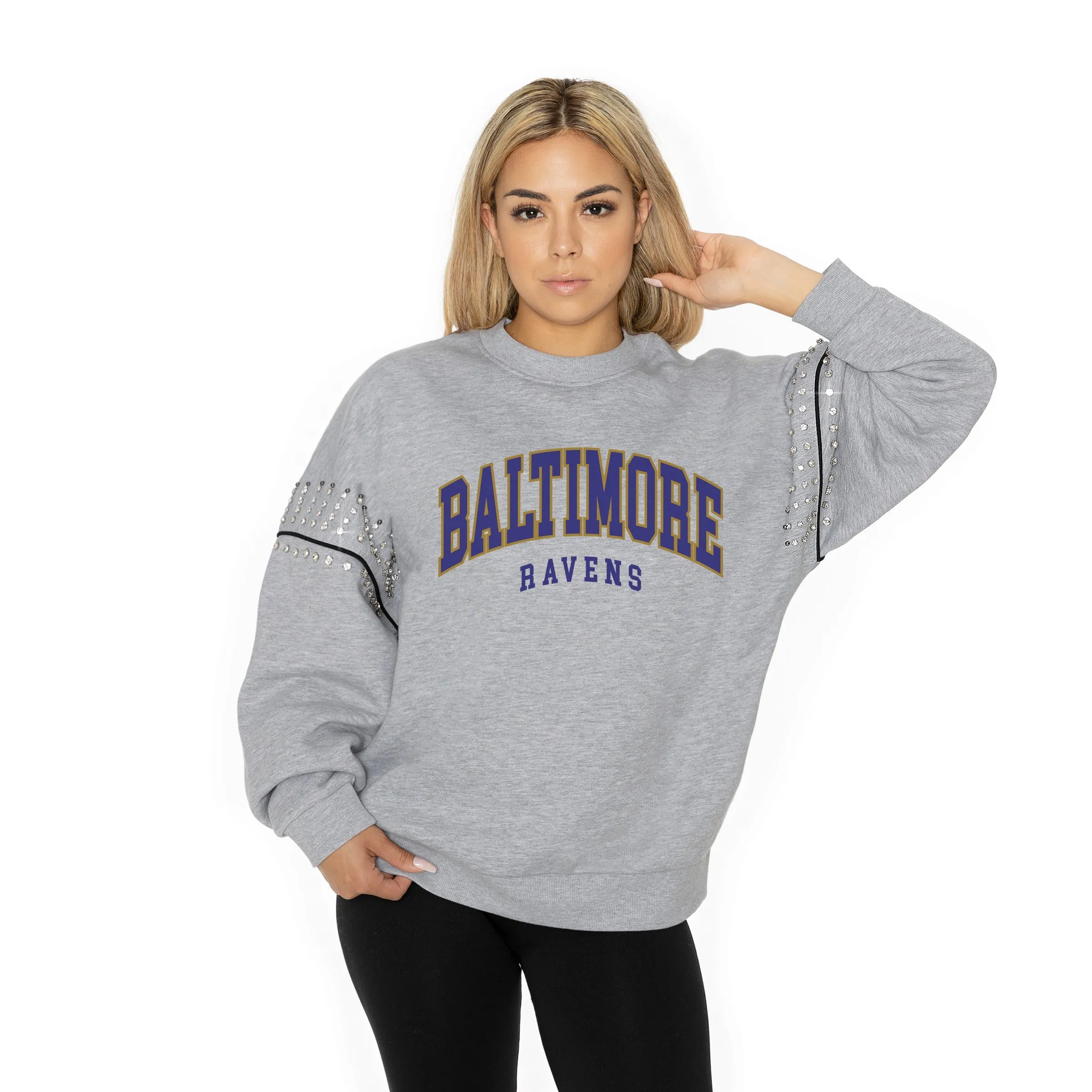 BALTIMORE RAVENS COMPETITIVE EDGE JEWEL TRIM SLEEVE FLEECE PULLOVER