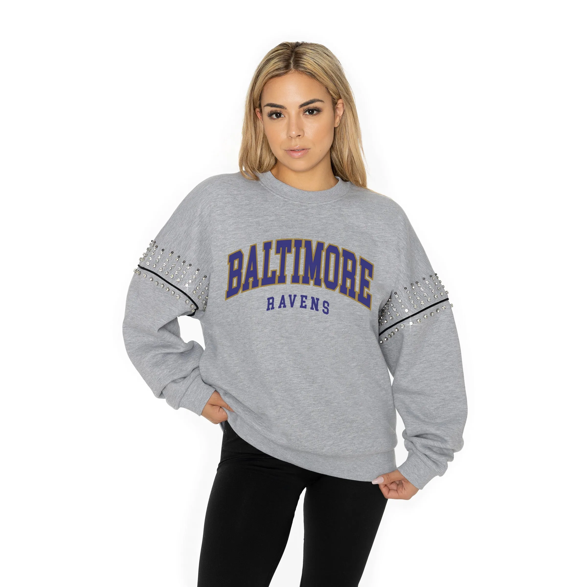 BALTIMORE RAVENS COMPETITIVE EDGE JEWEL TRIM SLEEVE FLEECE PULLOVER