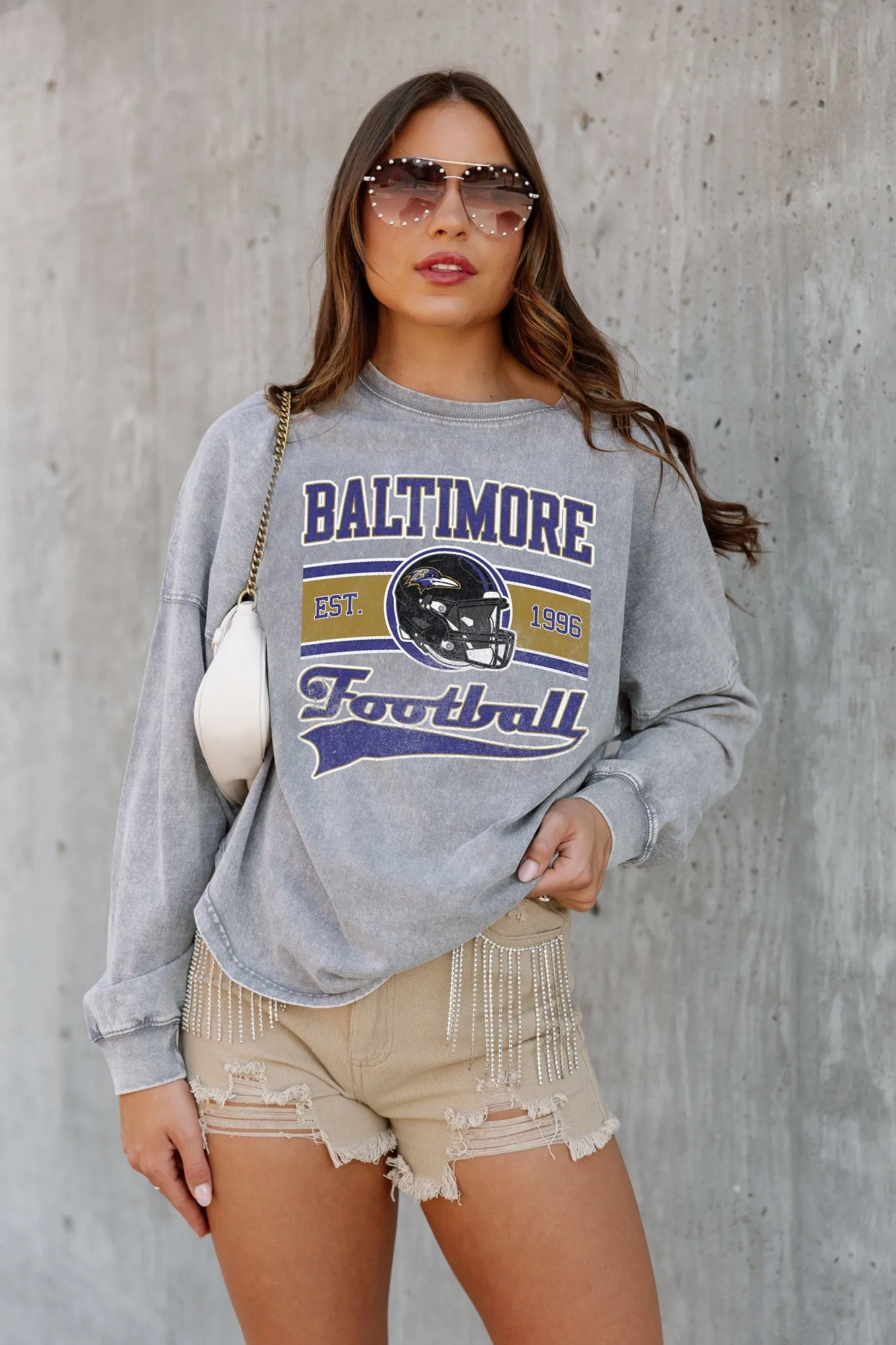 BALTIMORE RAVENS NO TIMEOUTS FADED WASH PULLOVER