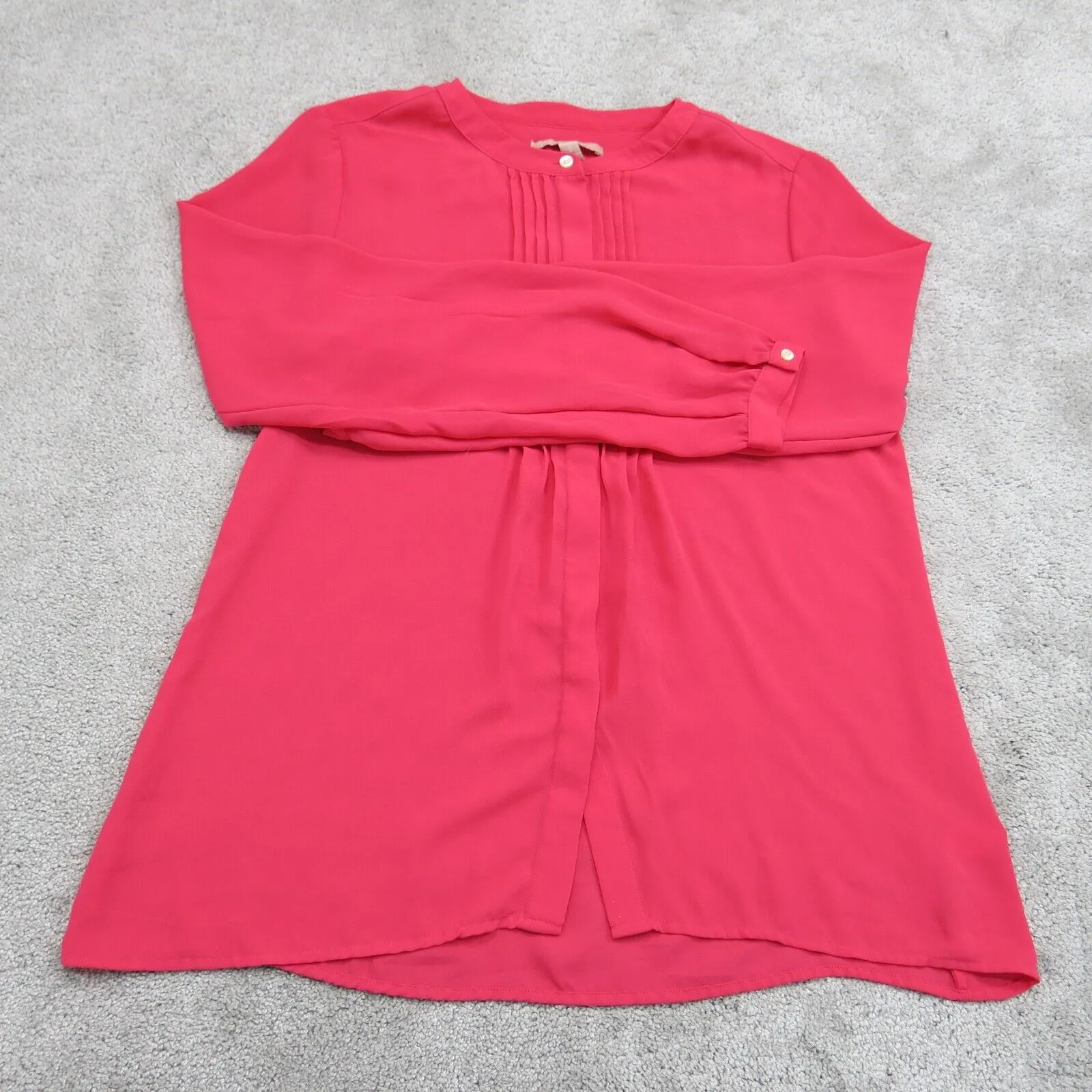 Banana Republic Womens Pleated Tunic Blouse Top Long Sleeve Pink Size Small