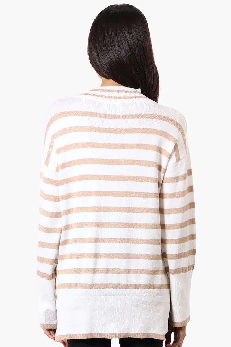 Beechers Brook Striped Mock Neck Pullover Sweater - Beige