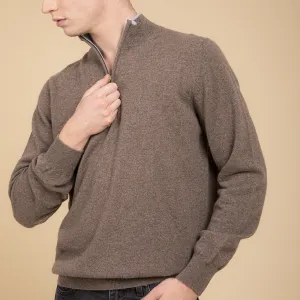 Beige cashmere half zipper pullover Man