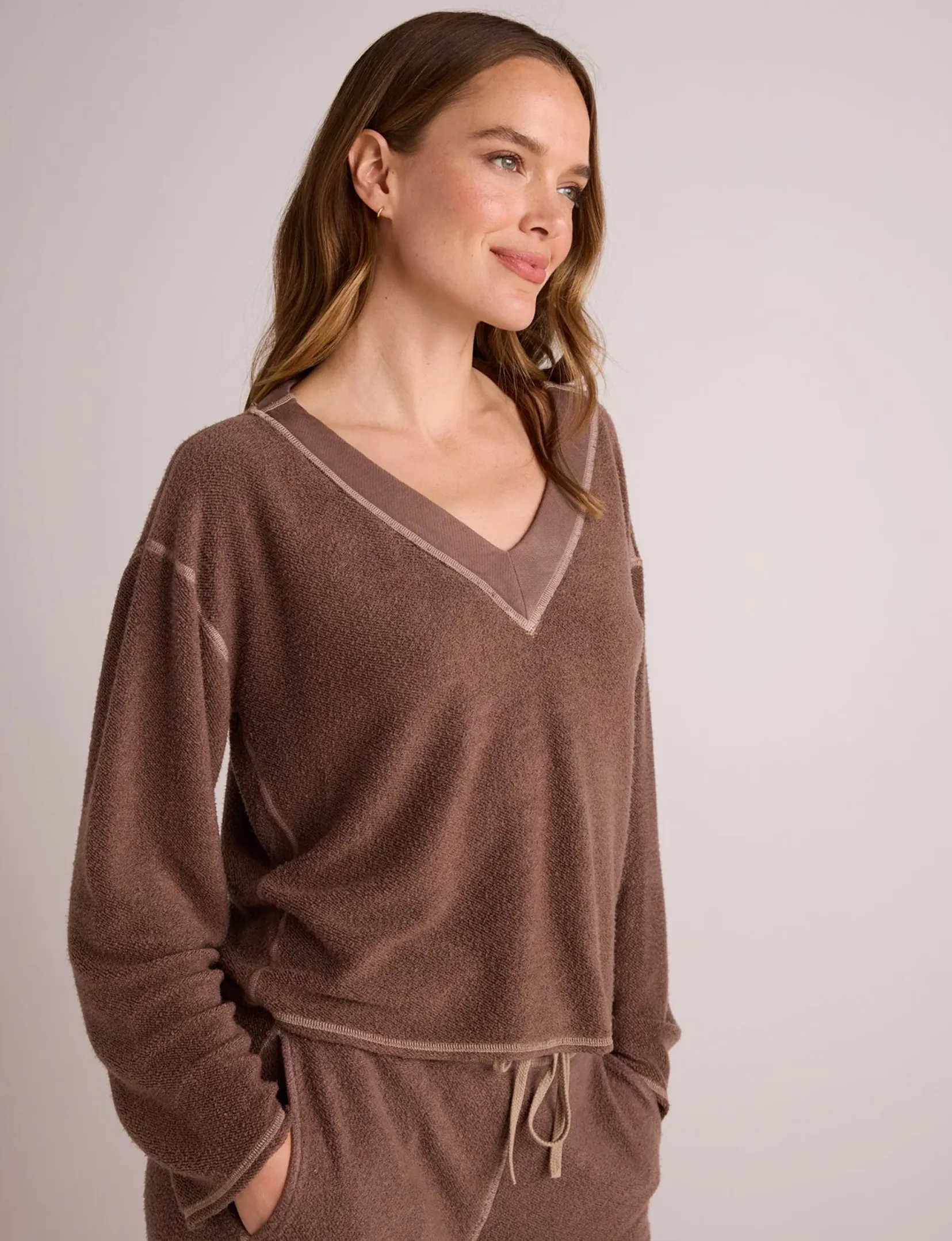 Bell Sleeve V-Neck Pullover, Mocha Mist