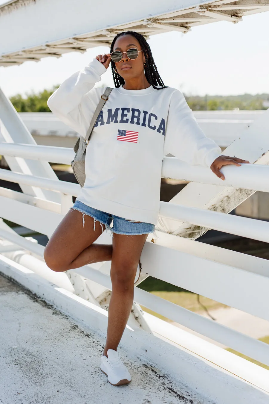 BIG FAN OF THE FLAG DROP SHOULDER CREWNECK SWEATSHIRT