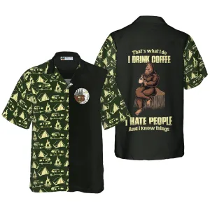 Bigfoot Darryl Drink Coffee & Hate People Bigfoot Hawaiian Shirt, Camping Bigfoot Shirt For Men