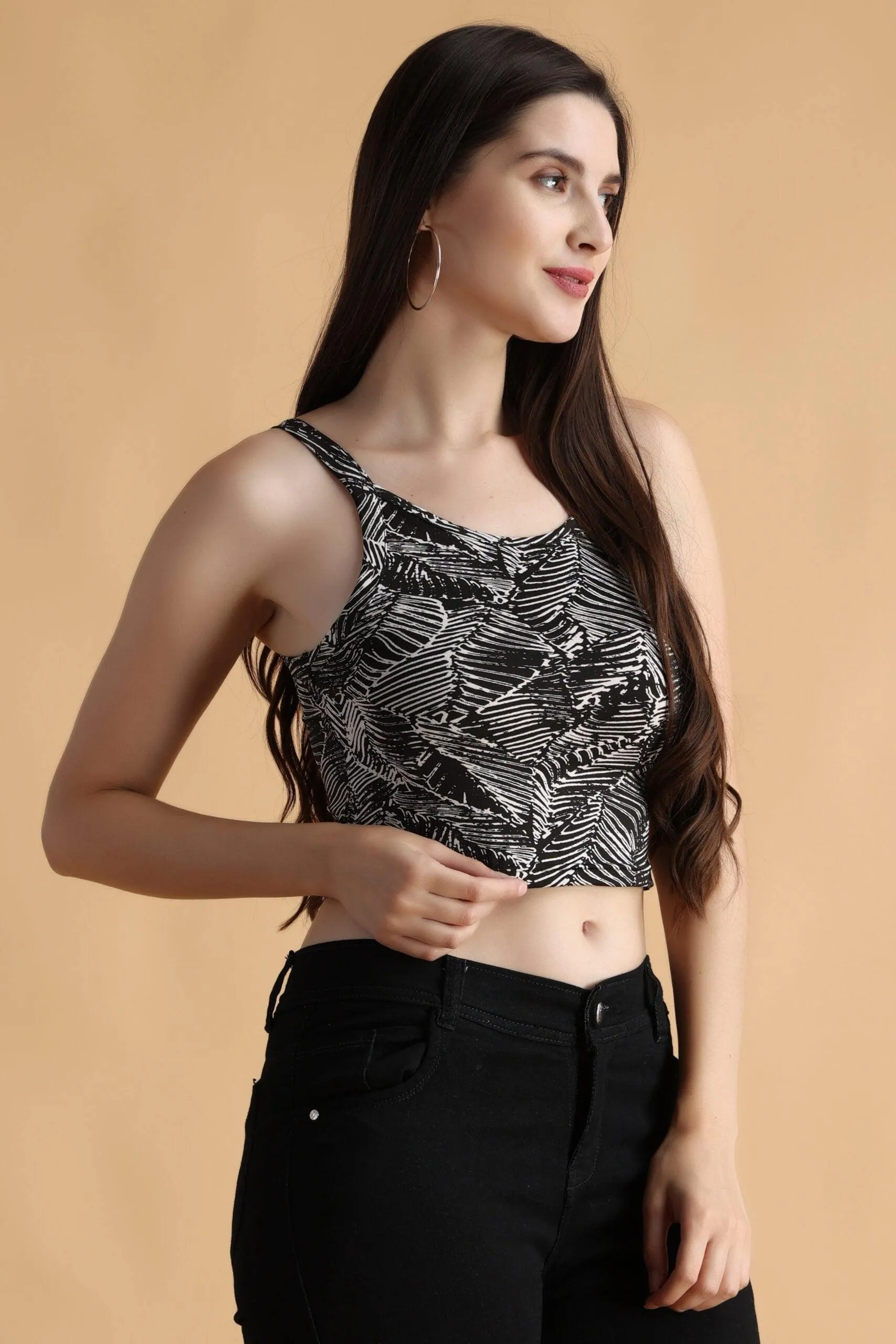 Black & White Leaves Printed Top