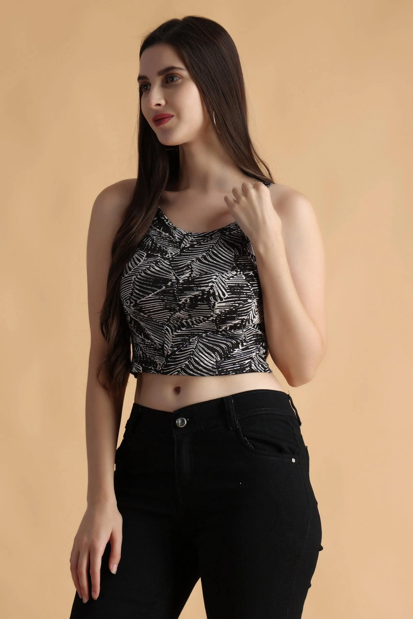 Black & White Leaves Printed Top