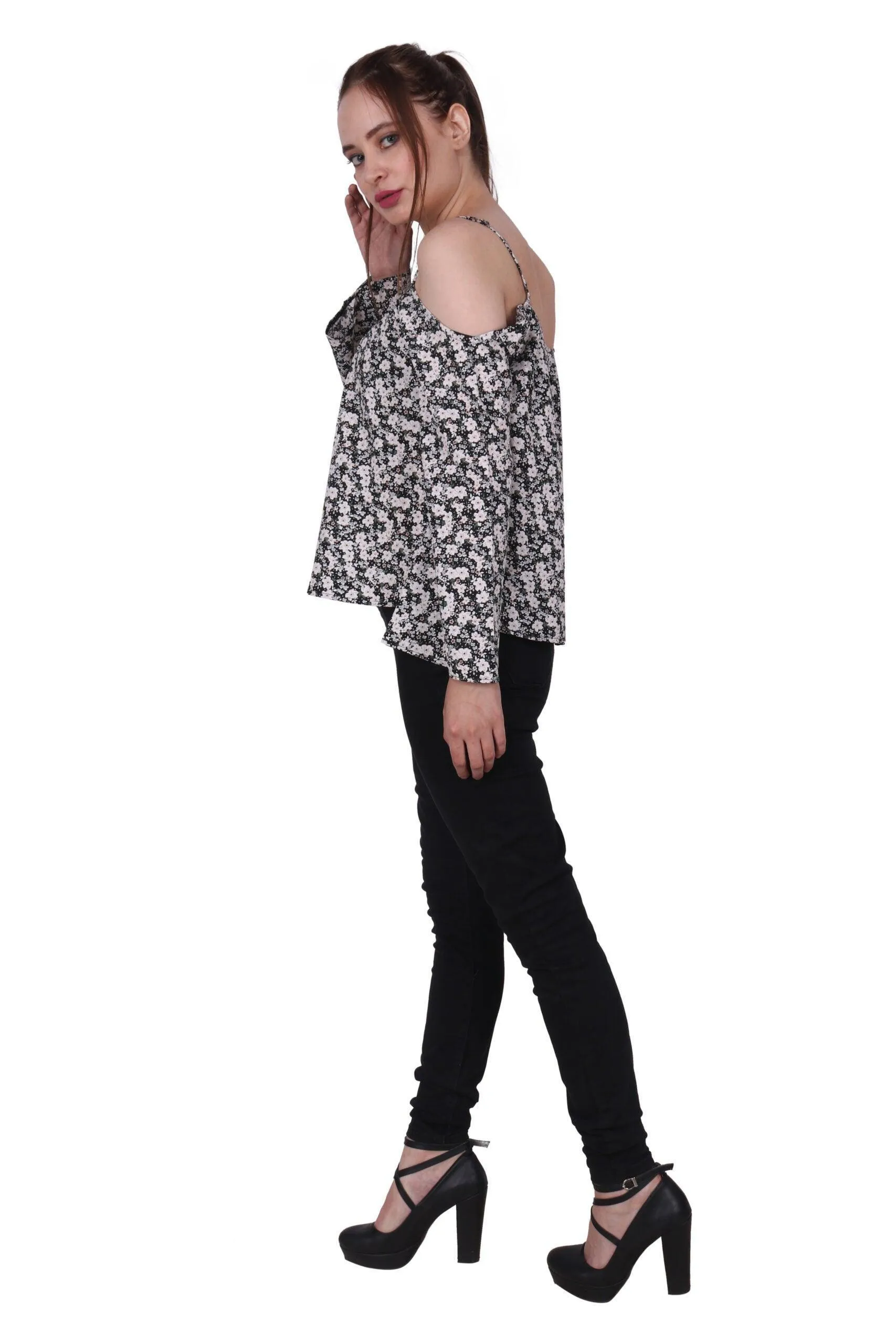 Black & White Small Floral Printed Top