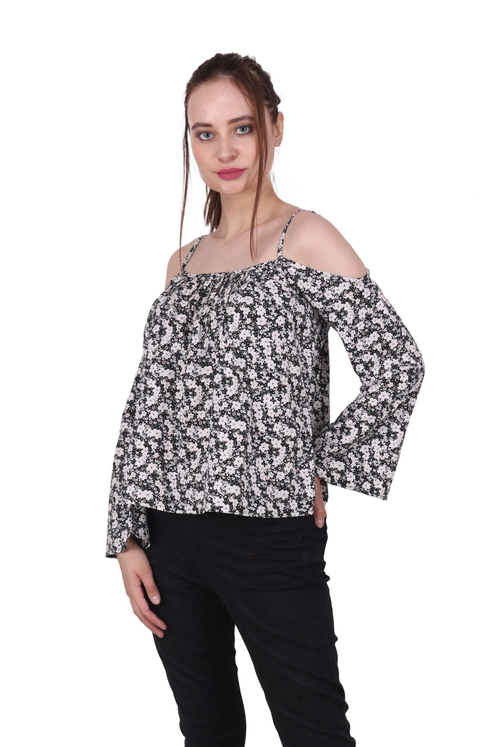 Black & White Small Floral Printed Top