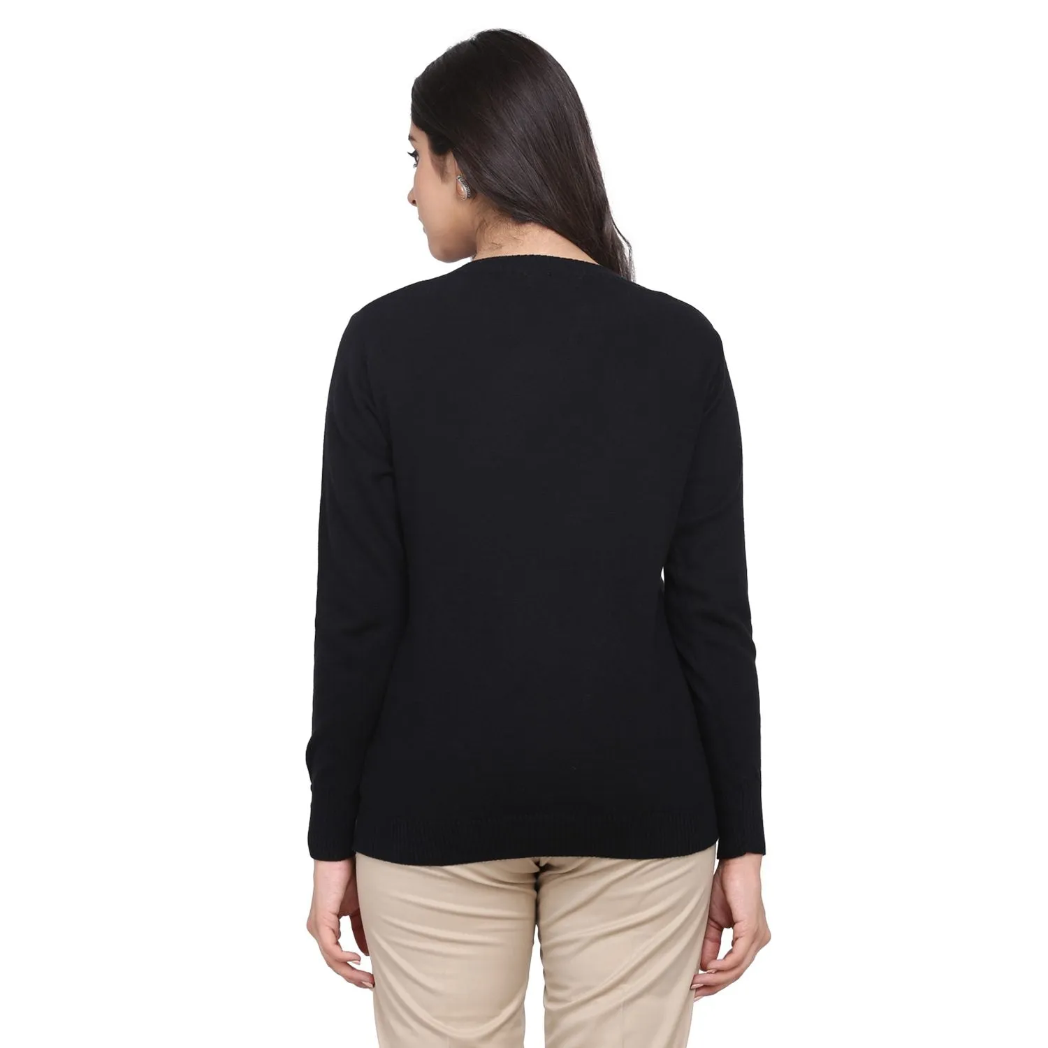 Black Cotton Full sleeves Women's Winter Pullover 