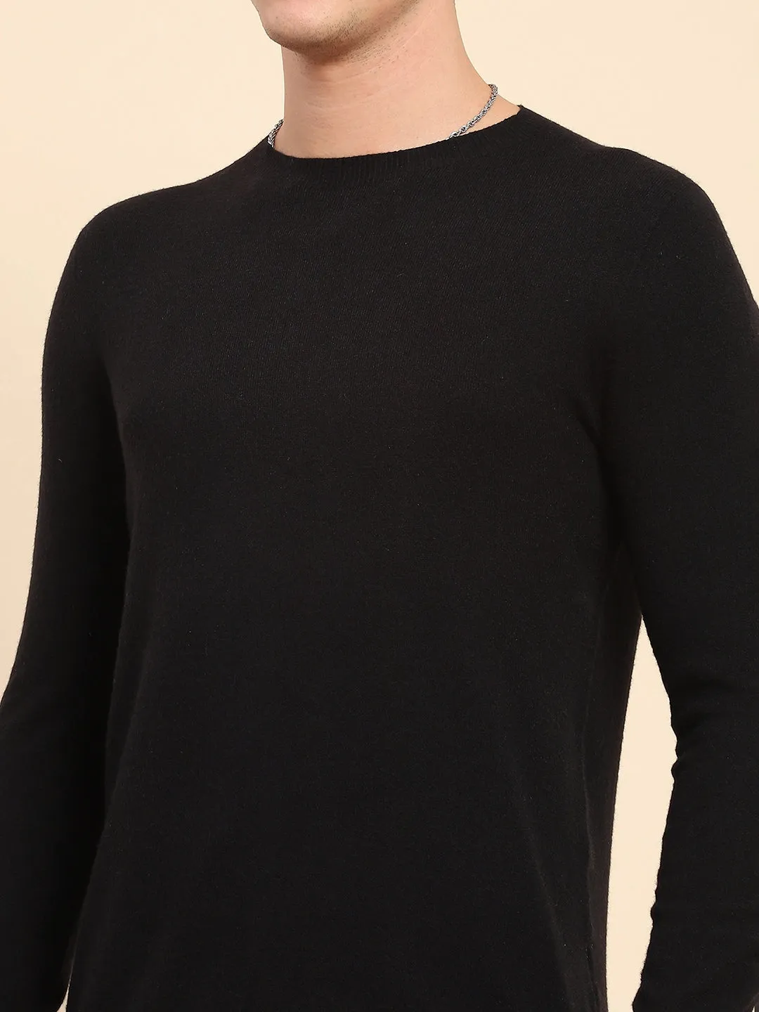 Black Wool Blend Knit Winter Wear Pullover