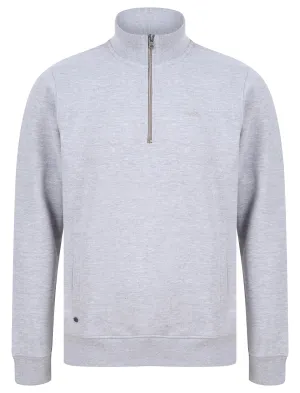 Bloomfield Quarter Zip Funnel Neck Pullover Sweat in Light Grey Marl - Tokyo Laundry