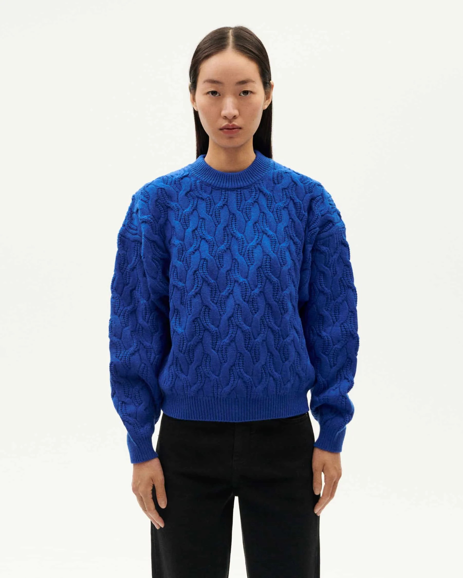 BLUE CARMEN KNITTED SWEATER | THINKING MU