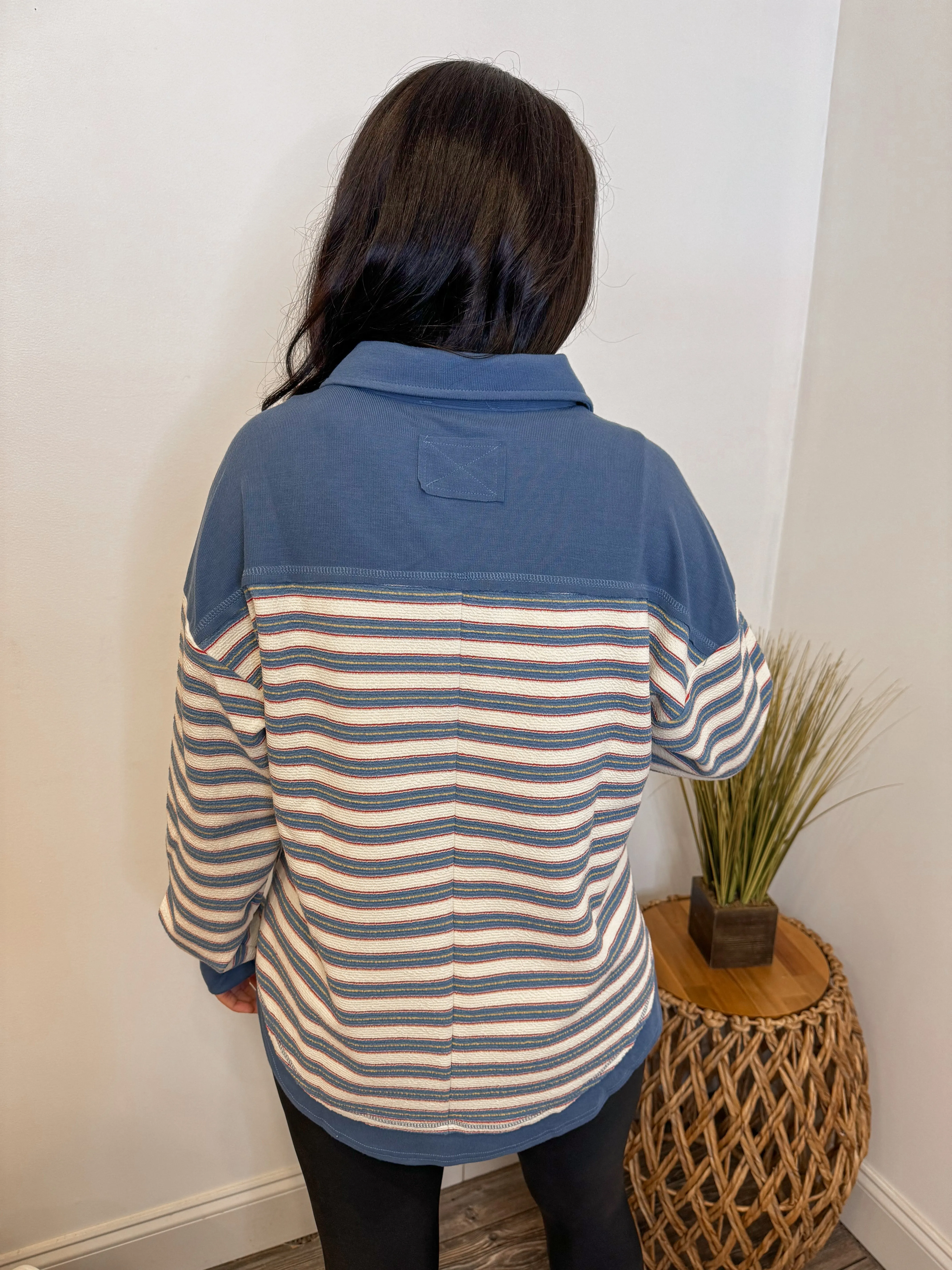 Blue Collared Striped Pullover