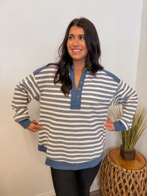 Blue Collared Striped Pullover