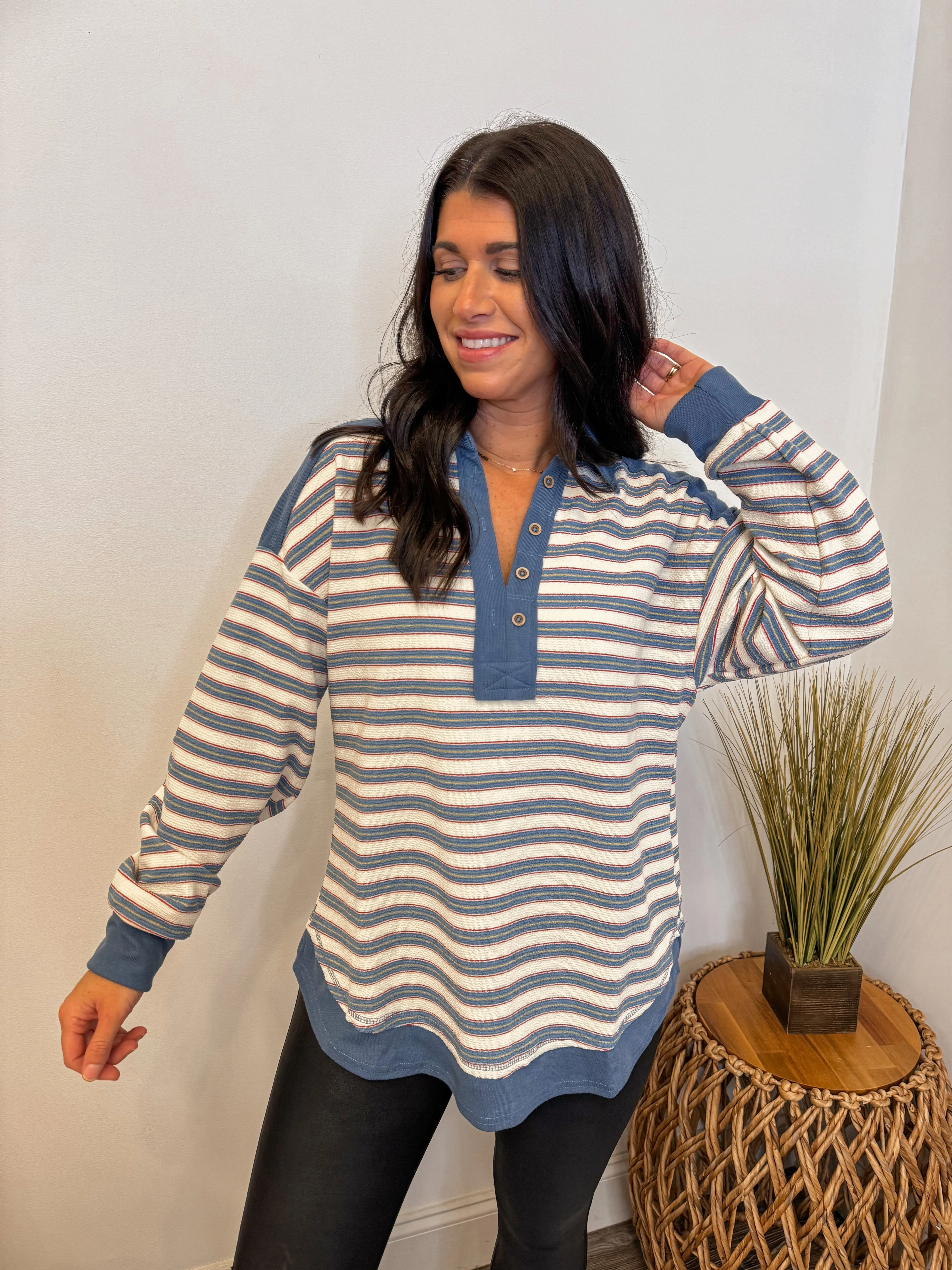 Blue Collared Striped Pullover