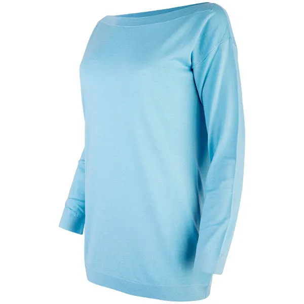 Boatneck Long Pullover in Azzurro Acqua