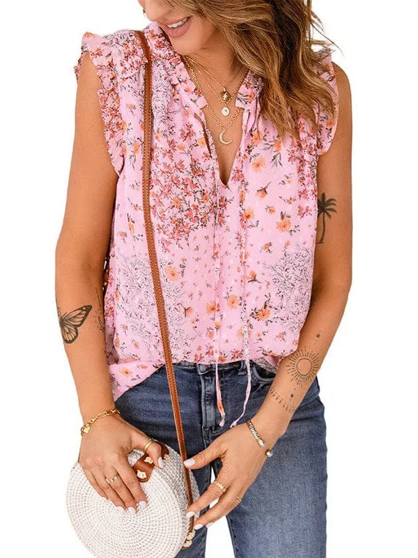 Bohemian Loose-Fit Floral Print V-Neck Pullover Vest For Women