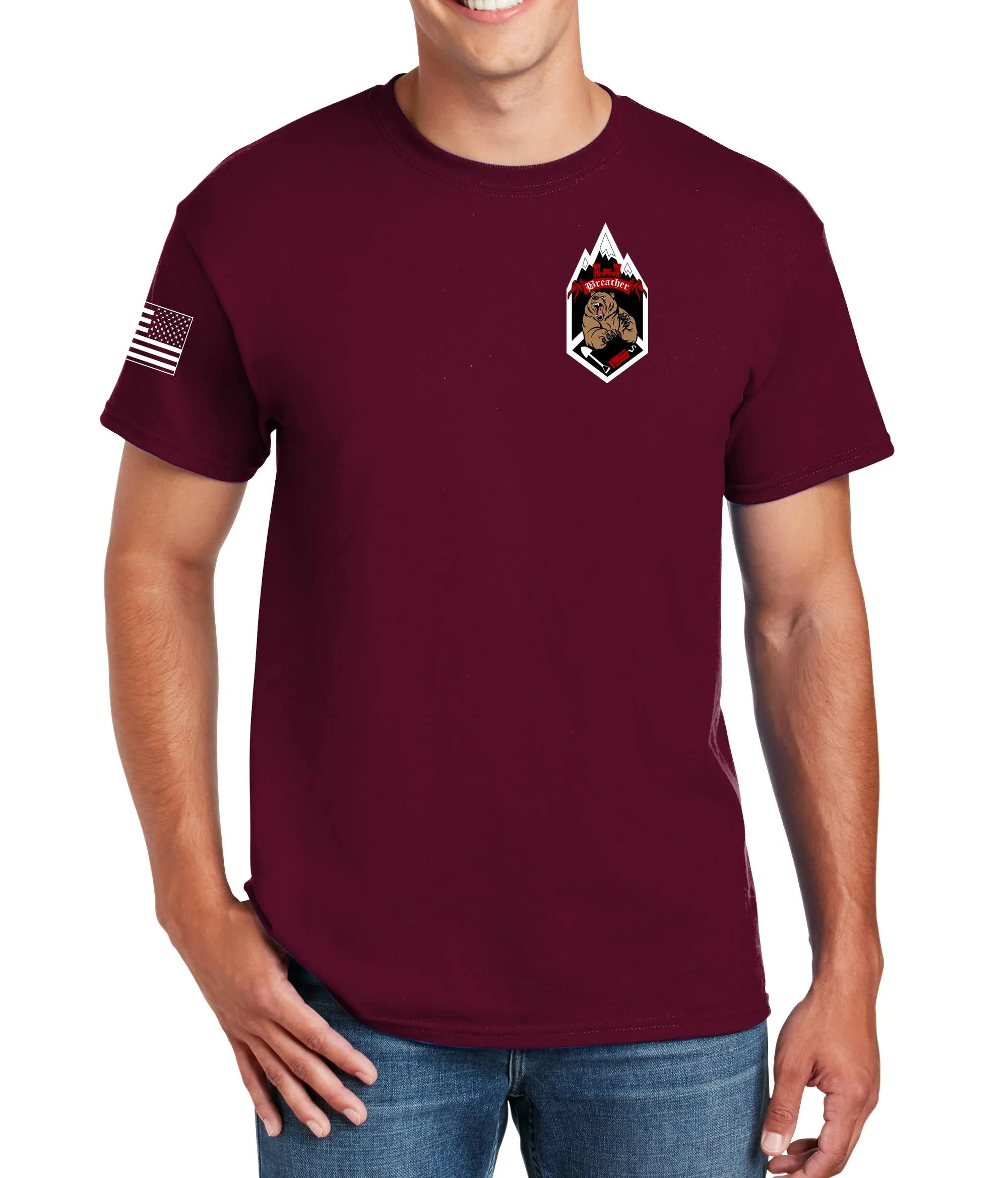 Born to Breach 50-50 Blend Maroon Unisex PT Short Sleeve Shirt. Approved for PT