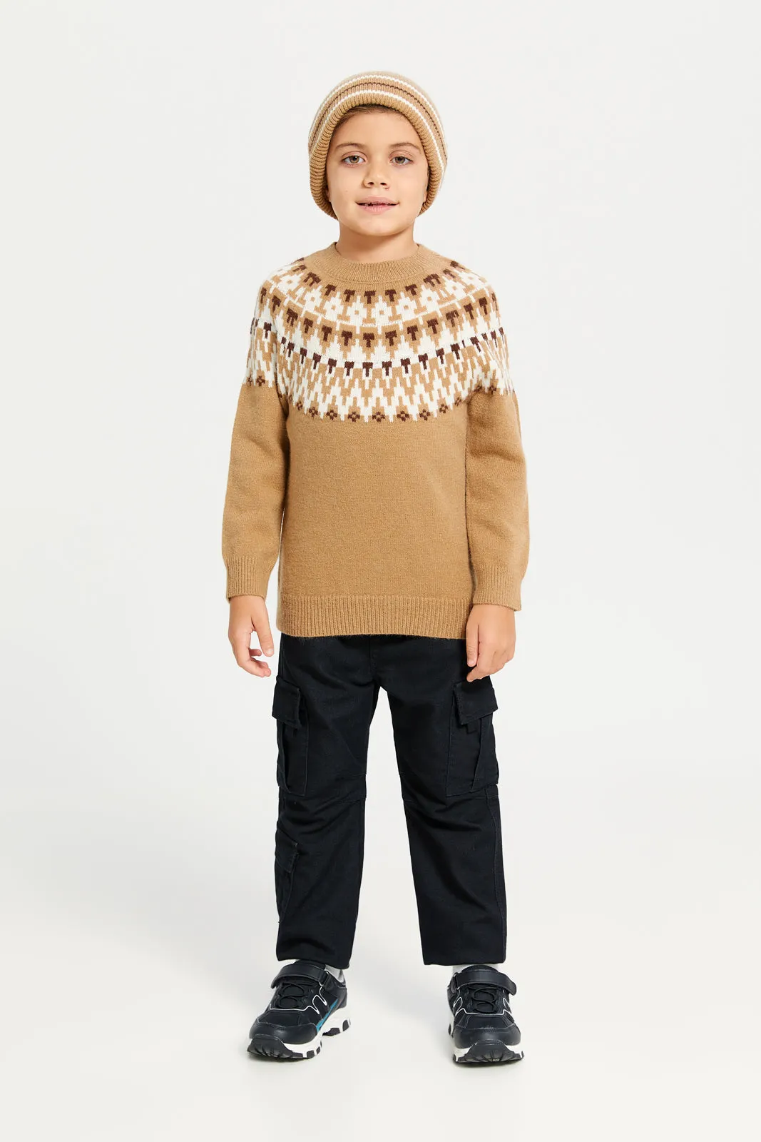 Boys Brown Pullover With Hat (2 Piece)