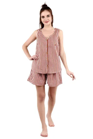 Brown Striped Night Suit Set