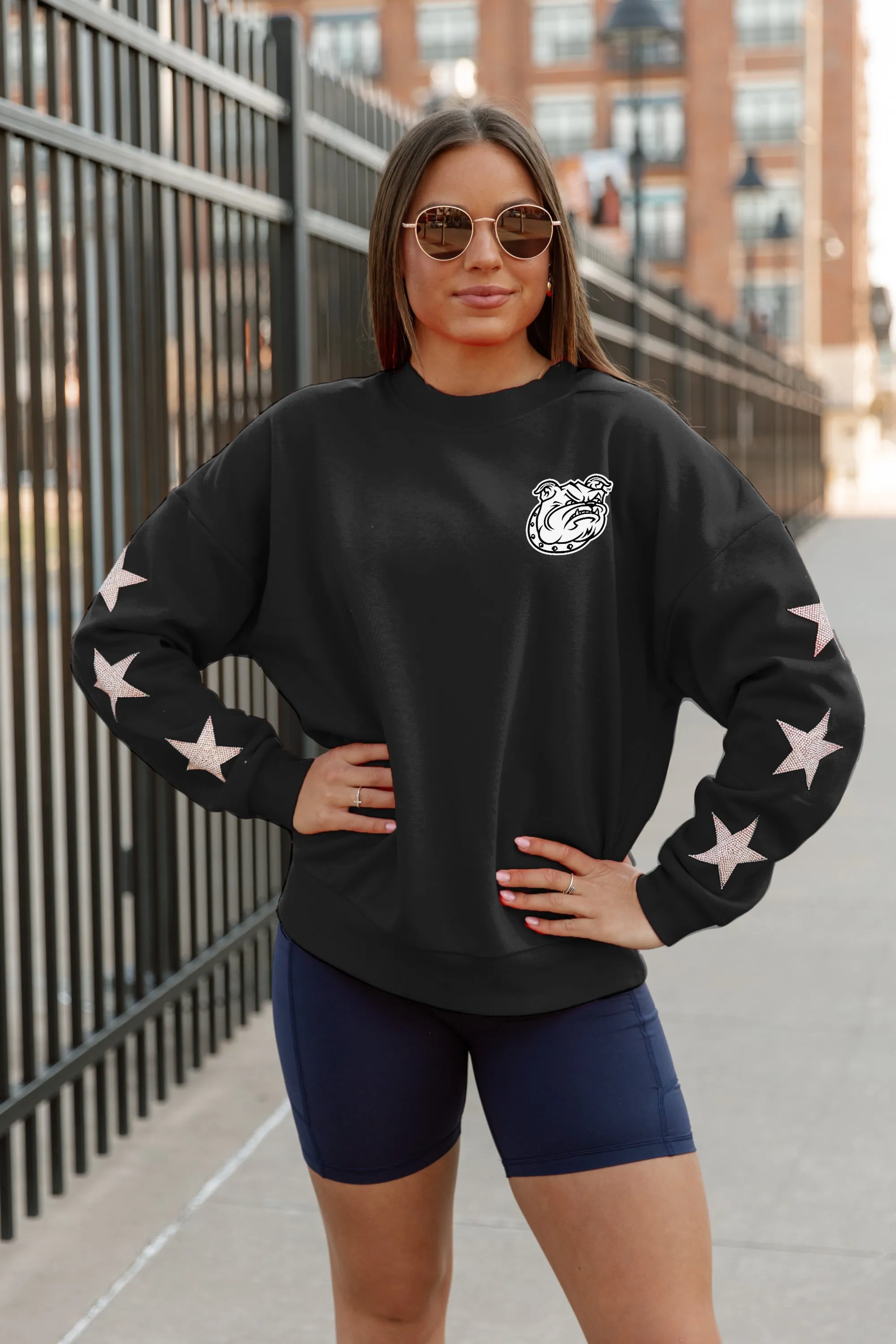 BRYANT BULLDOGS DEDICATION EMBELLISHED STAR SLEEVE CREWNECK PULLOVER