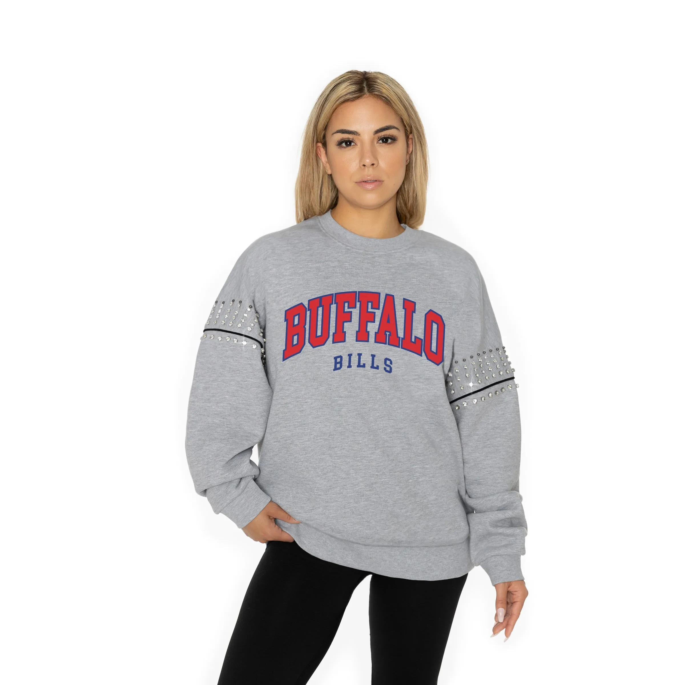 BUFFALO BILLS COMPETITIVE EDGE JEWEL TRIM SLEEVE FLEECE PULLOVER