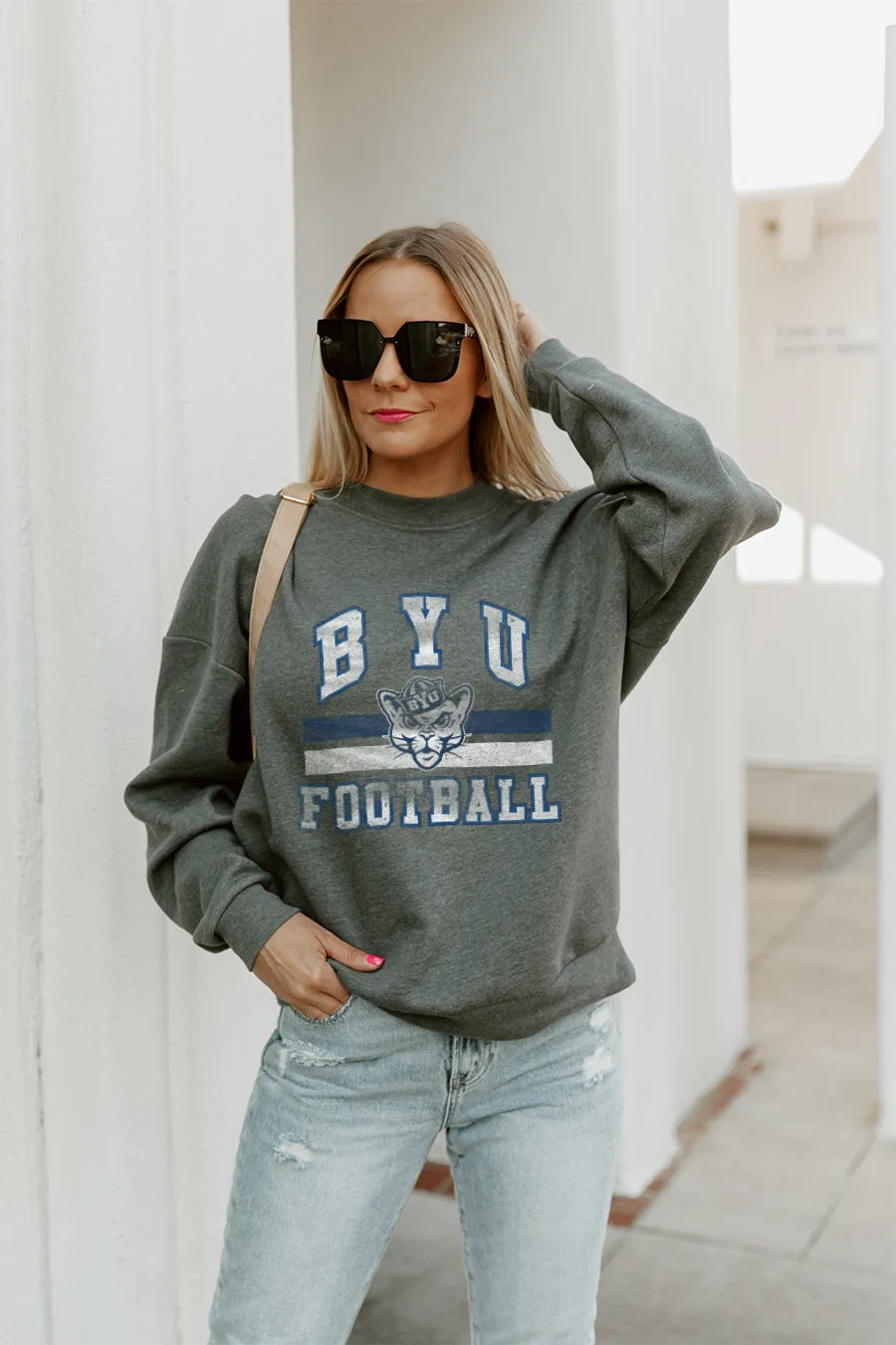 BYU COUGARS PLAYMAKER PREMIUM FLEECE DROP SHOULDER CREWNECK PULLOVER