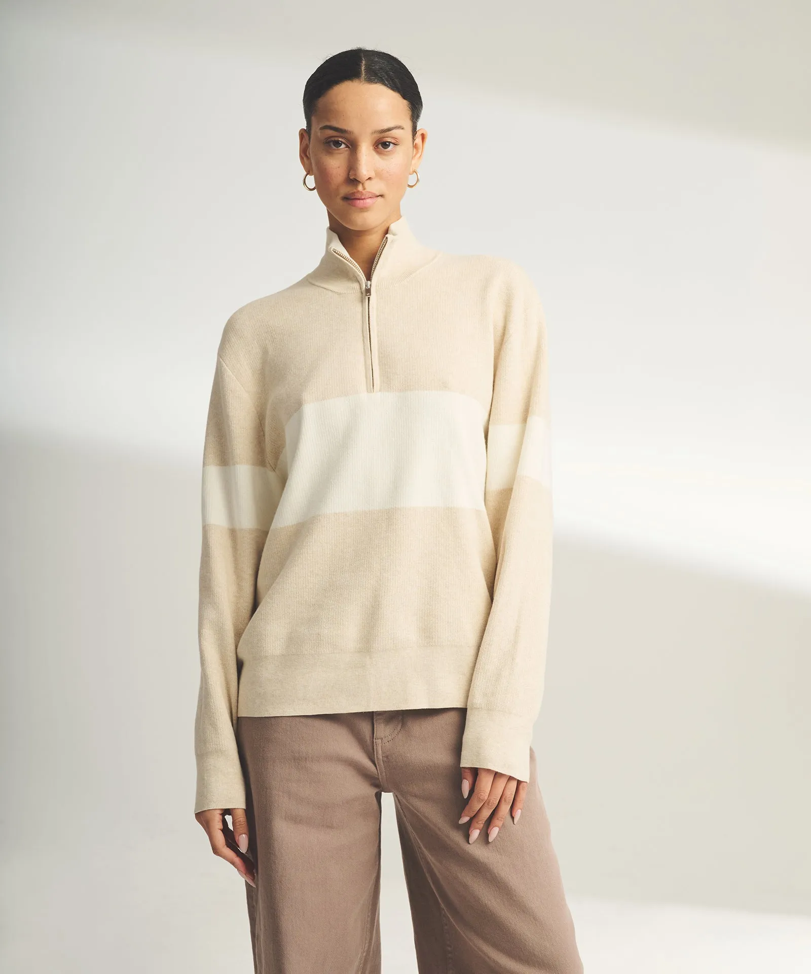 Café Cotton Cashmere Striped Quarter Zip