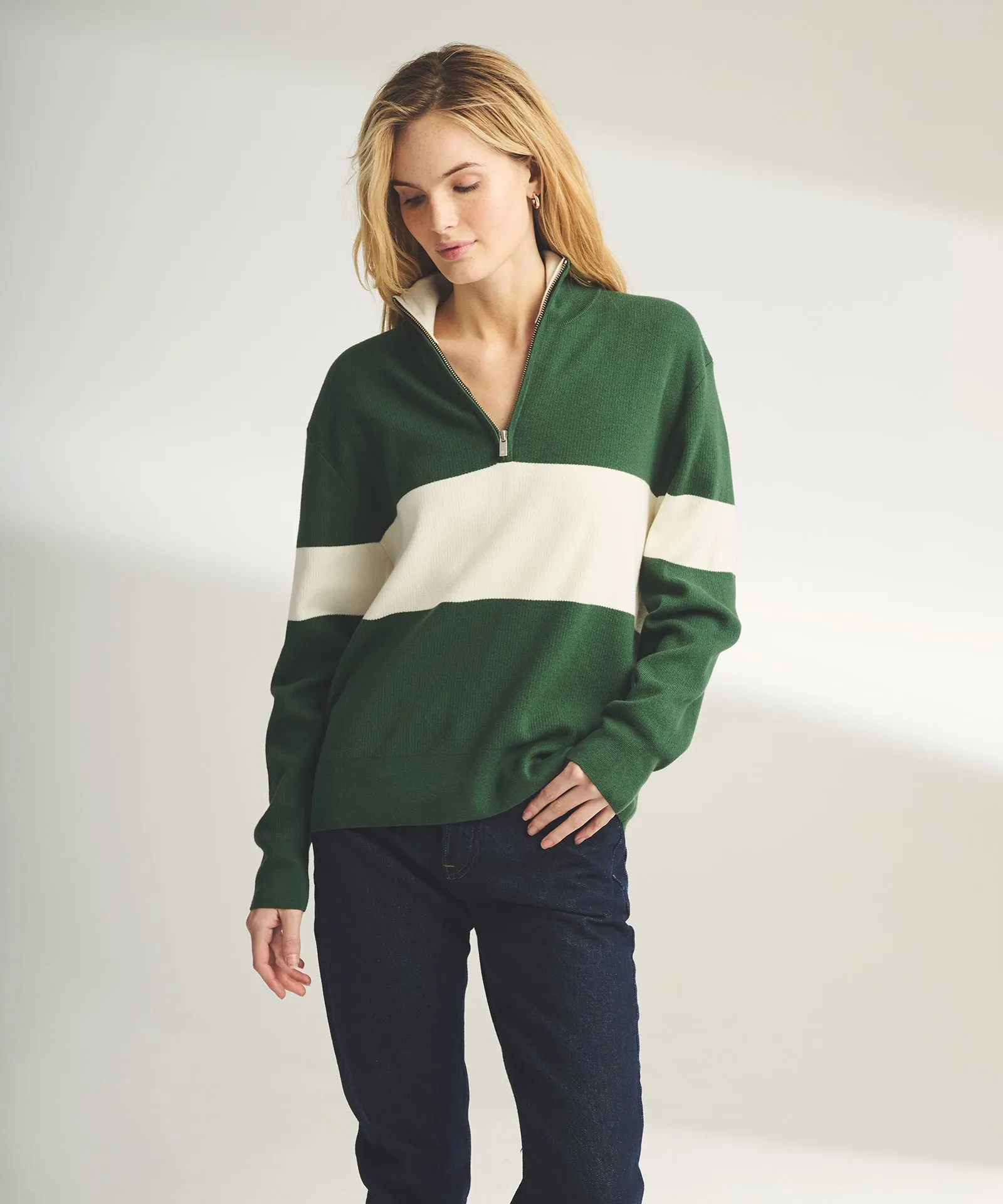 Café Cotton Cashmere Striped Quarter Zip