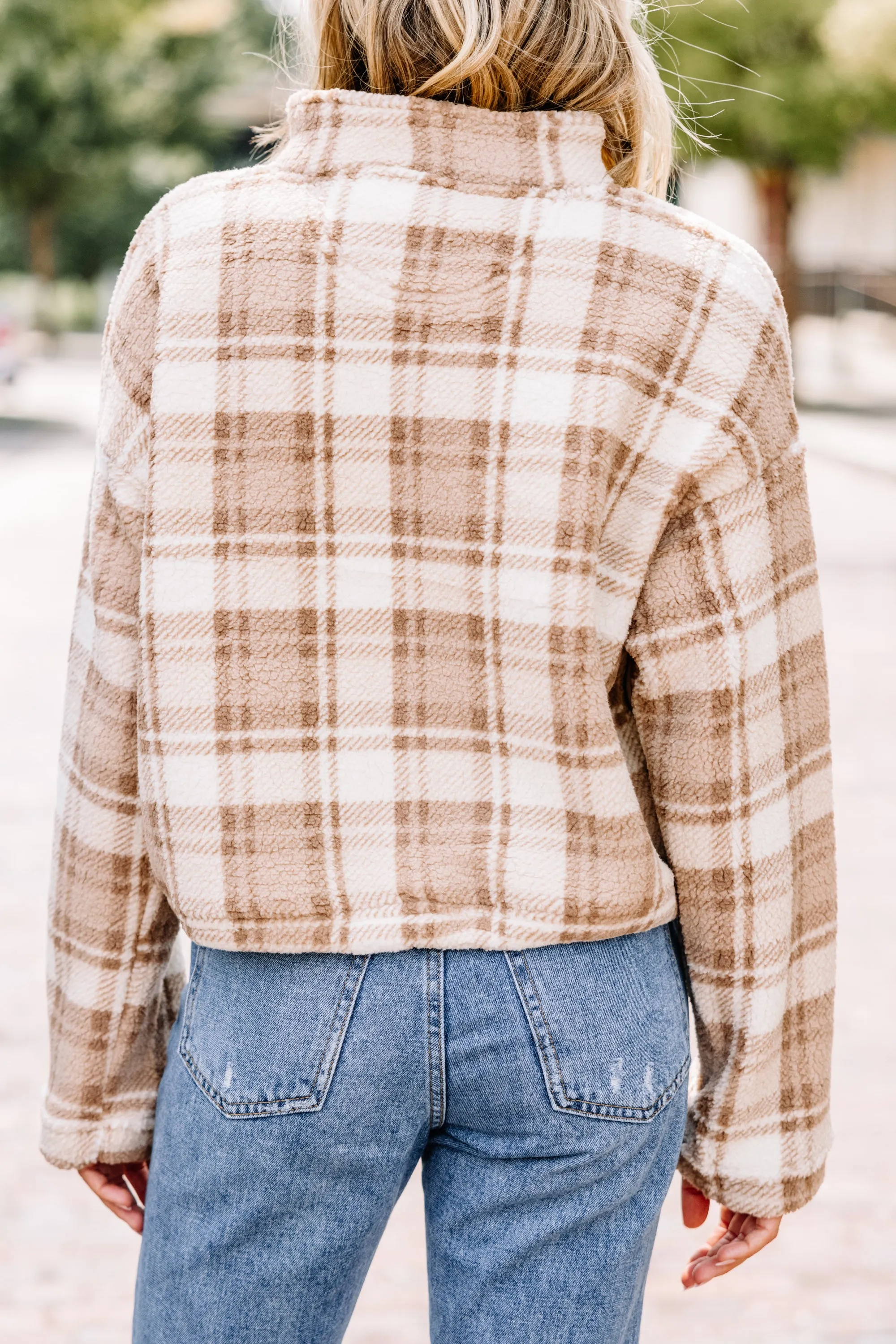 Can't Forget You Khaki Brown Plaid Pullover