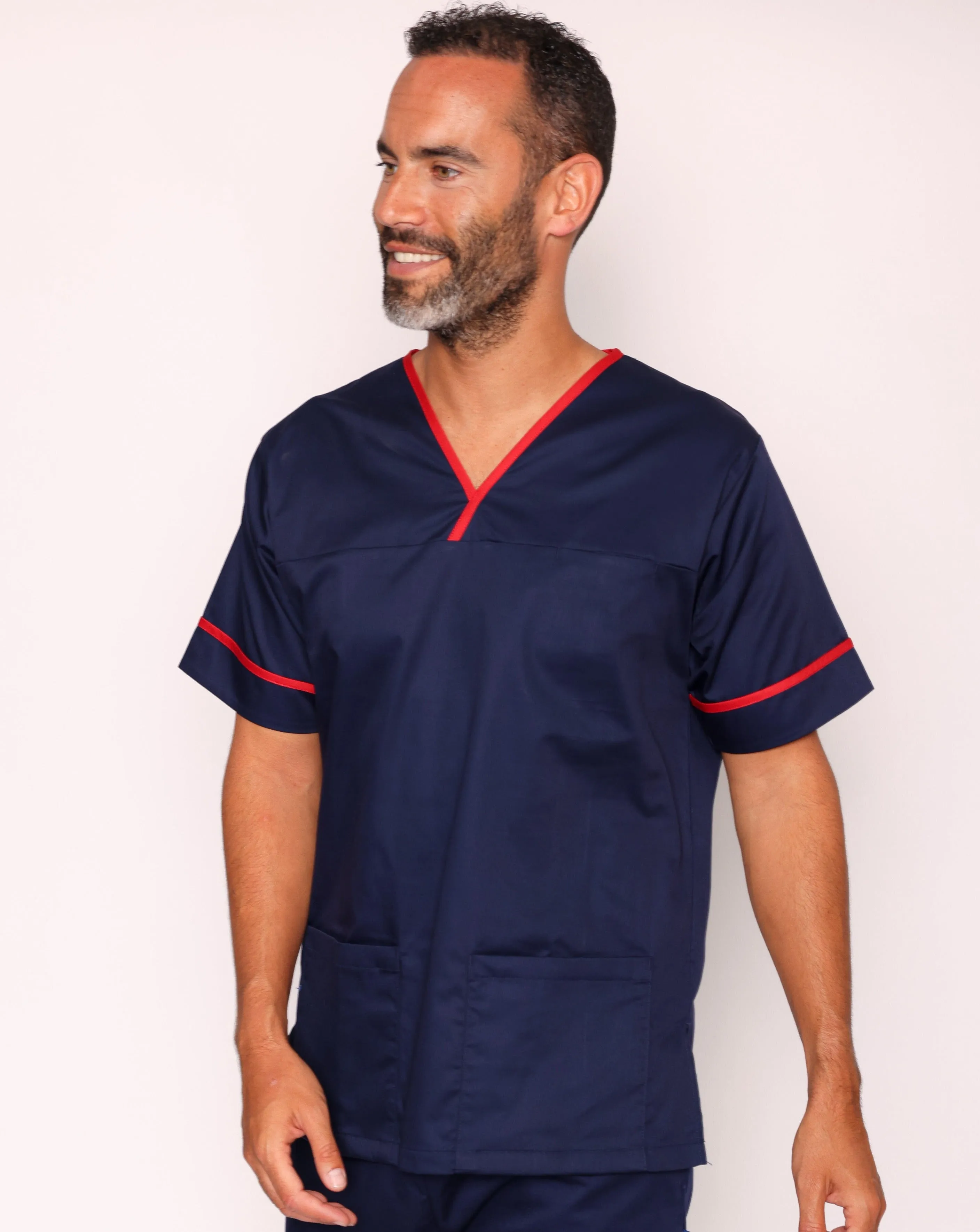 Casey Unisex Smart Scrub Tunic - Navy / Red