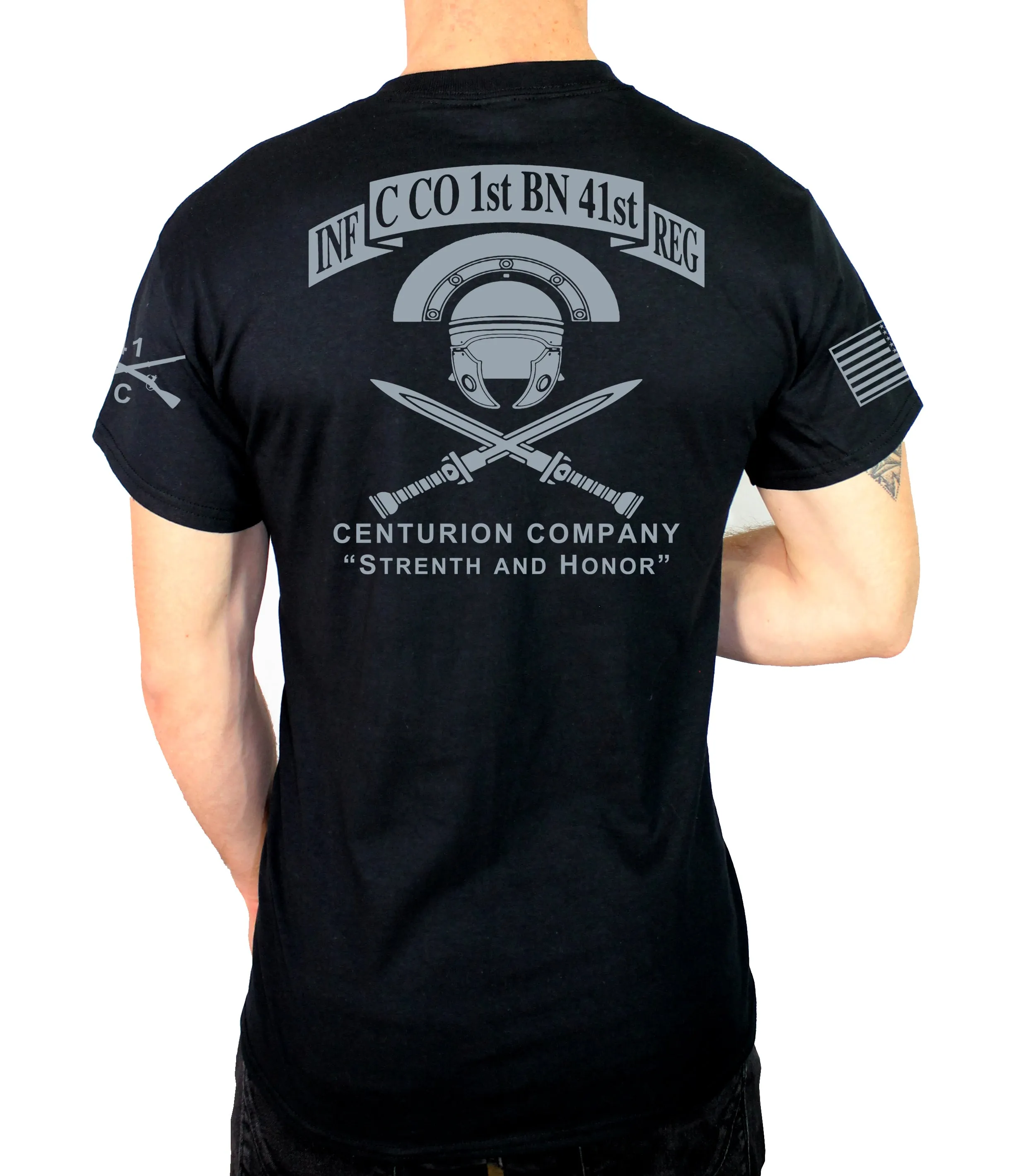 Centurion Co 50-50 Blend Black Unisex PT Short Sleeve Shirt. Approved for PT.